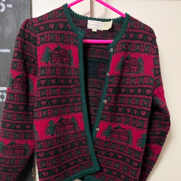 Eagles Eye 80s vintage wool sweater green and red size L but is modern S - Picture 1 of 10